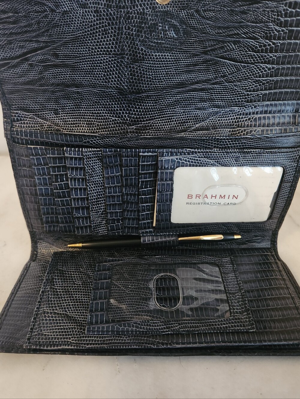 Navy Brahmin Addie Cooper Satchel & Wallet Croc-Embossed Leather Shoulder Bag - Picture 9 of 10
